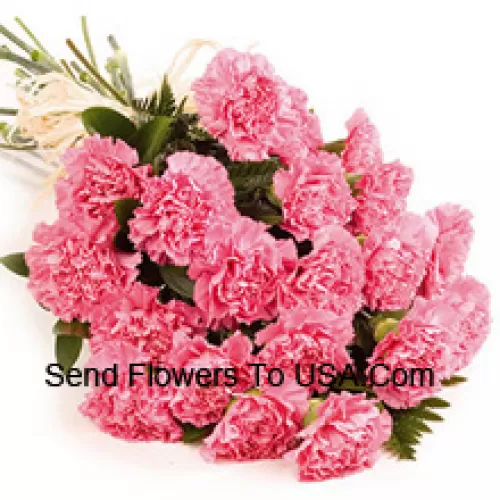 A Beautiful Bunch Of 24 Pink Carnations With Seasonal Fillers