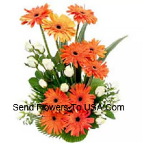 Basket Of White Roses And Gerberas