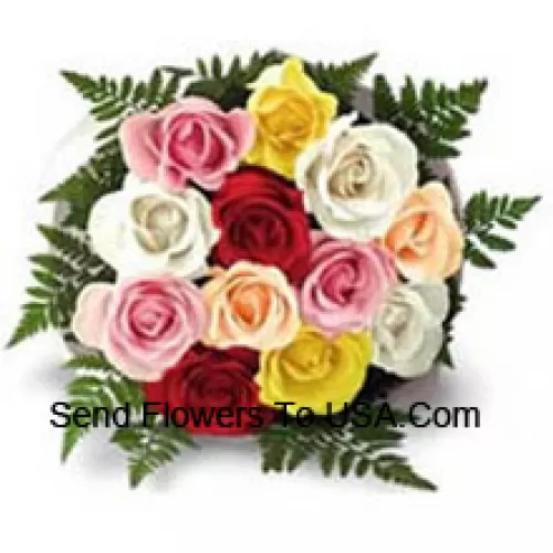 Bouquet de 12 roses de différentes couleurs