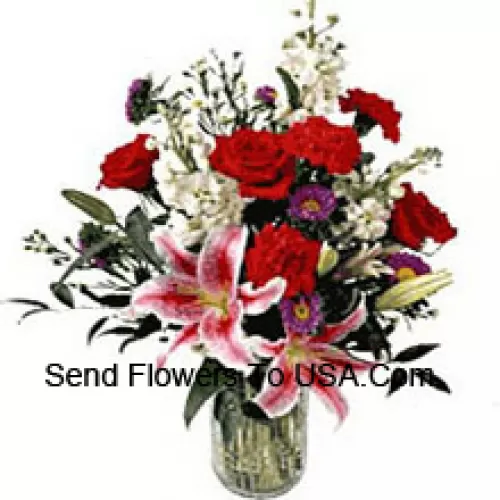 Roses And Lilies In A Vase