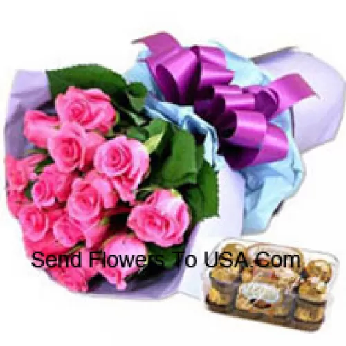 Ramo de 12 rosas rosadas con 16 Pcs Ferrero Rocher